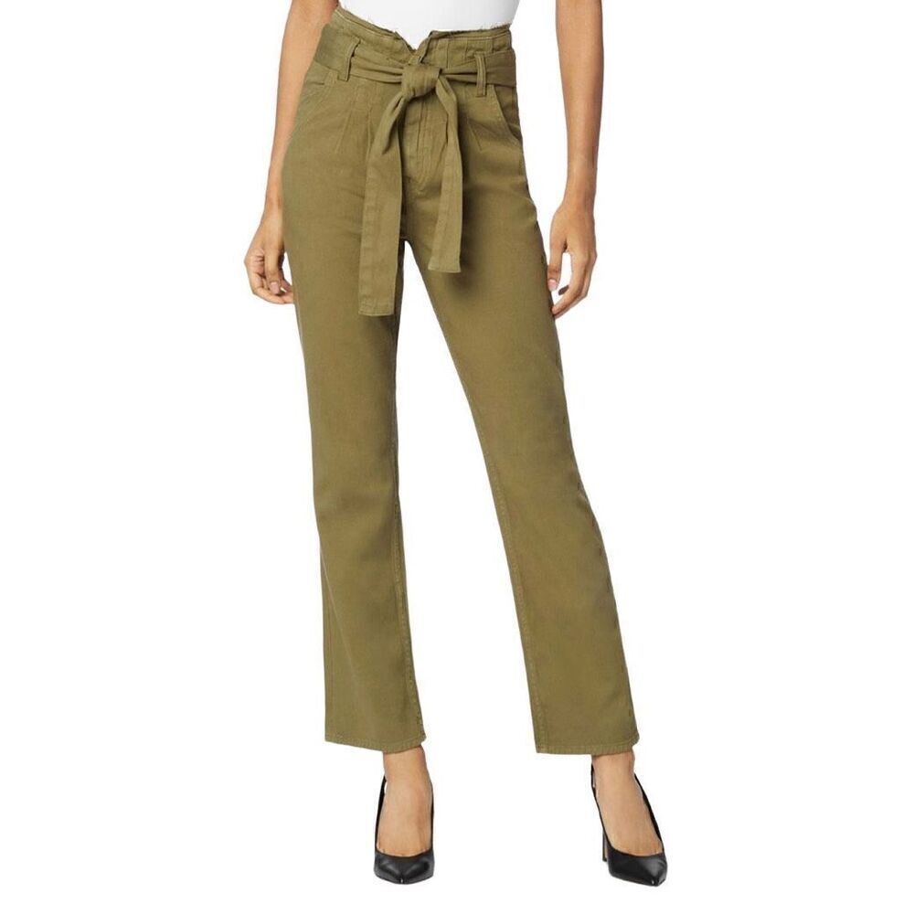 Hudson remi high rise paperbag straight leg pants in olive green size 30